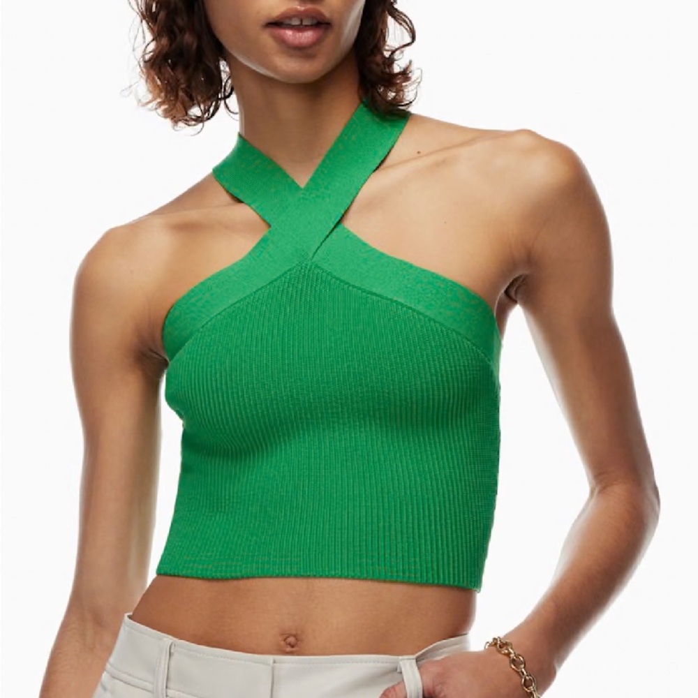 Green Aritizia Sculpt Knit Criss Cross Cropped Tank